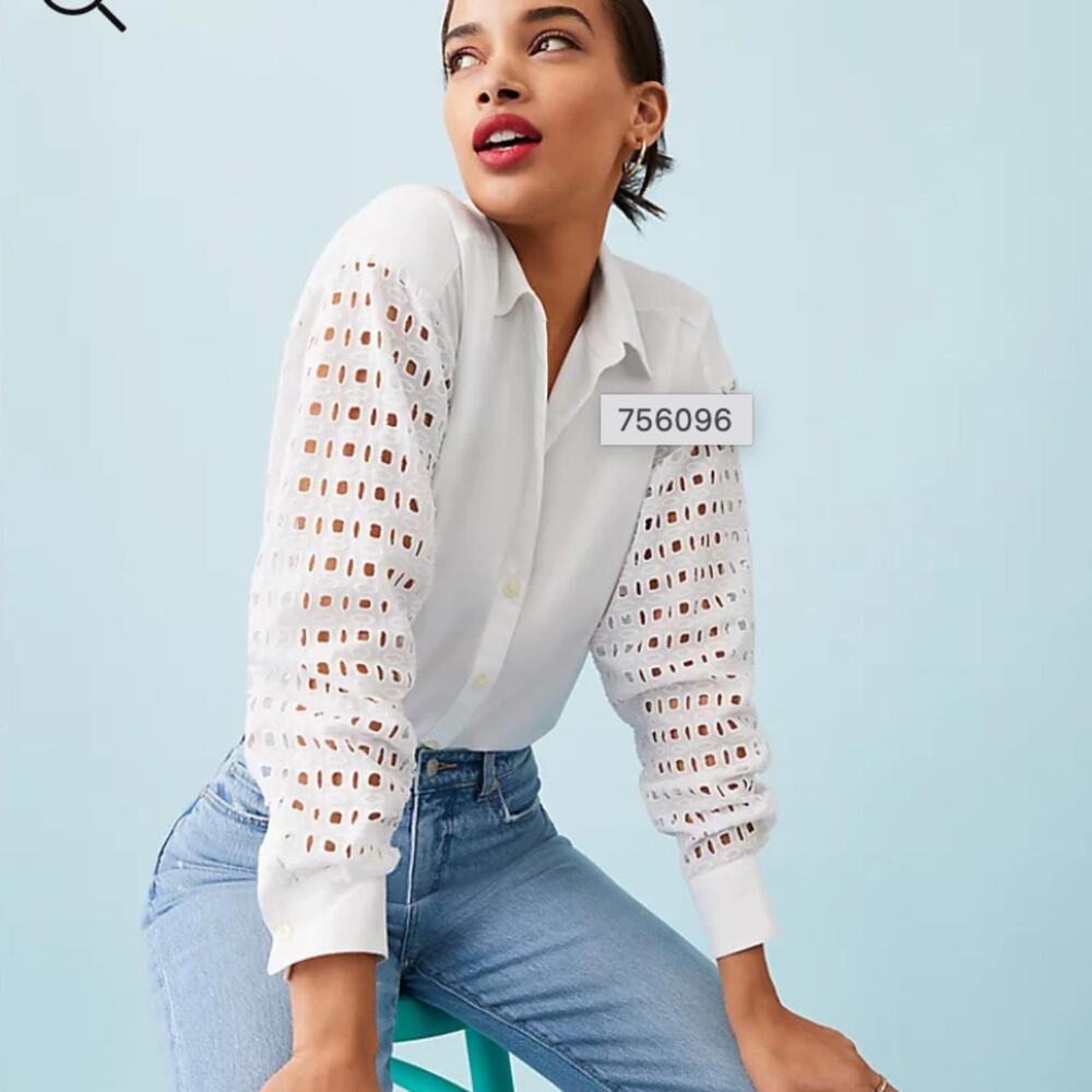 Loft Eyelet Sleeve Cotton Blend Oversized Shirt